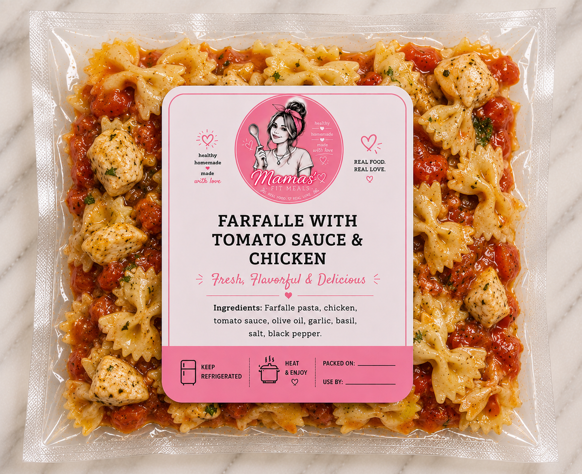 Farfalle with tomato and chicken